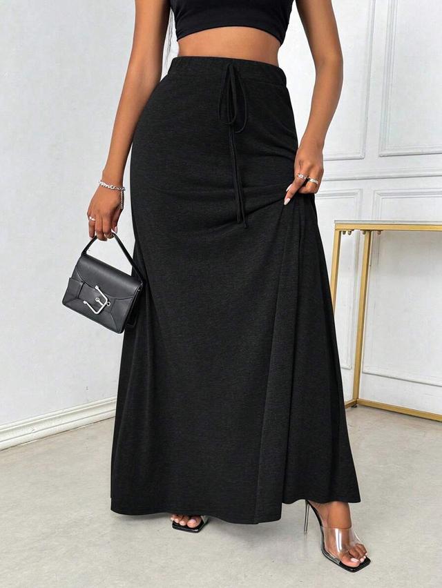 minimalist black front-tie casual knee-length skirt
