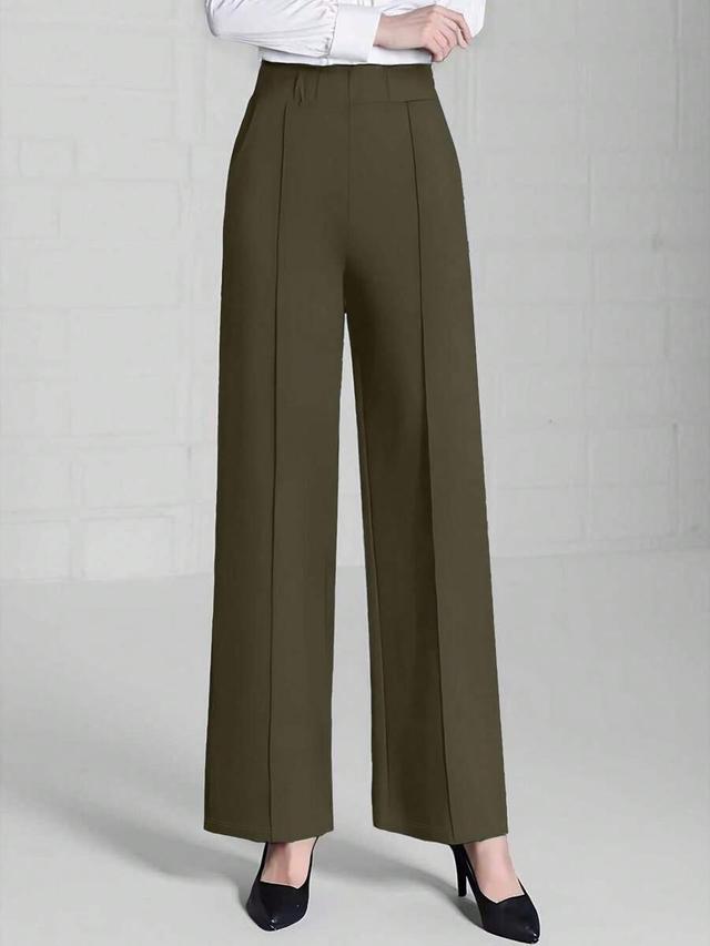 olive green high-waisted straight-leg tailored trousers