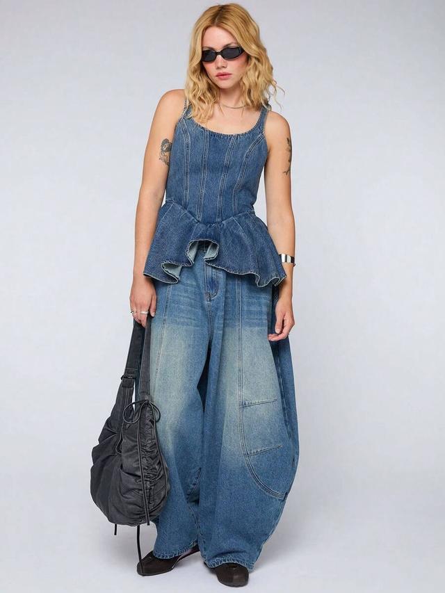 peplum denim cami corset top