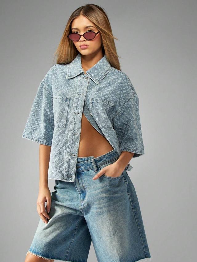 missguided oversized light wash distressed denim shirt jacket