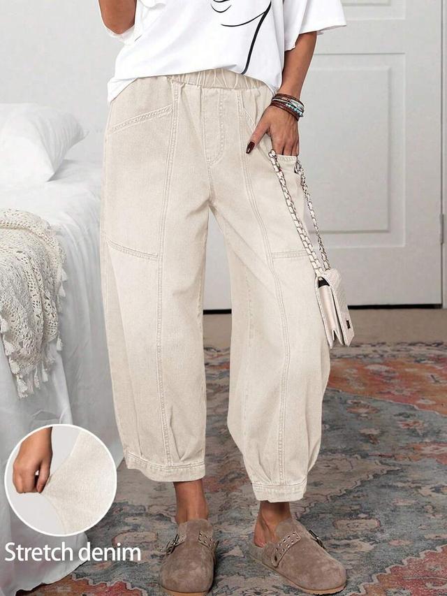 casual washed beige denim lantern jeans