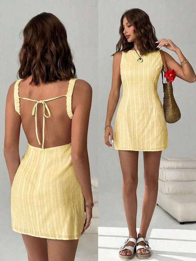 yellow striped backless mini summer dress