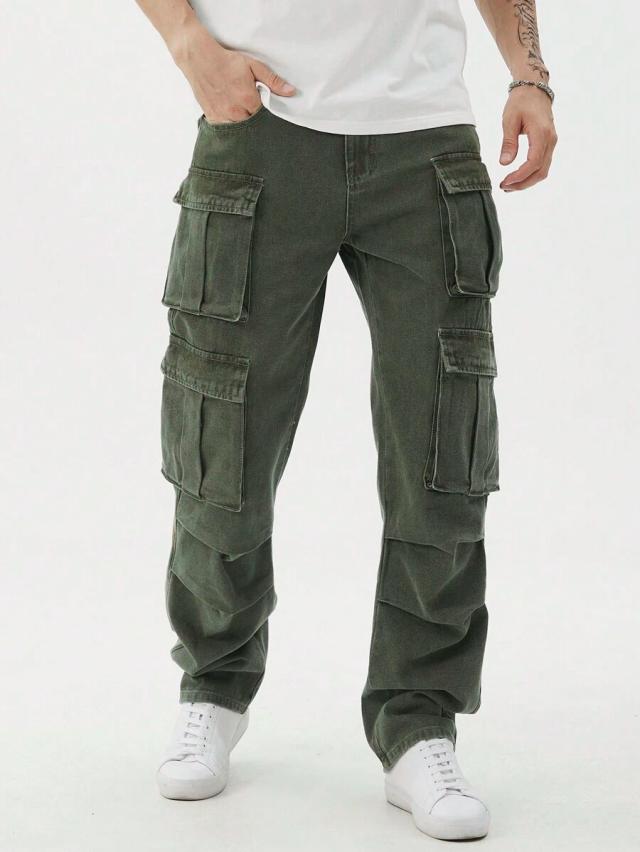 olive green washed denim cargo pants