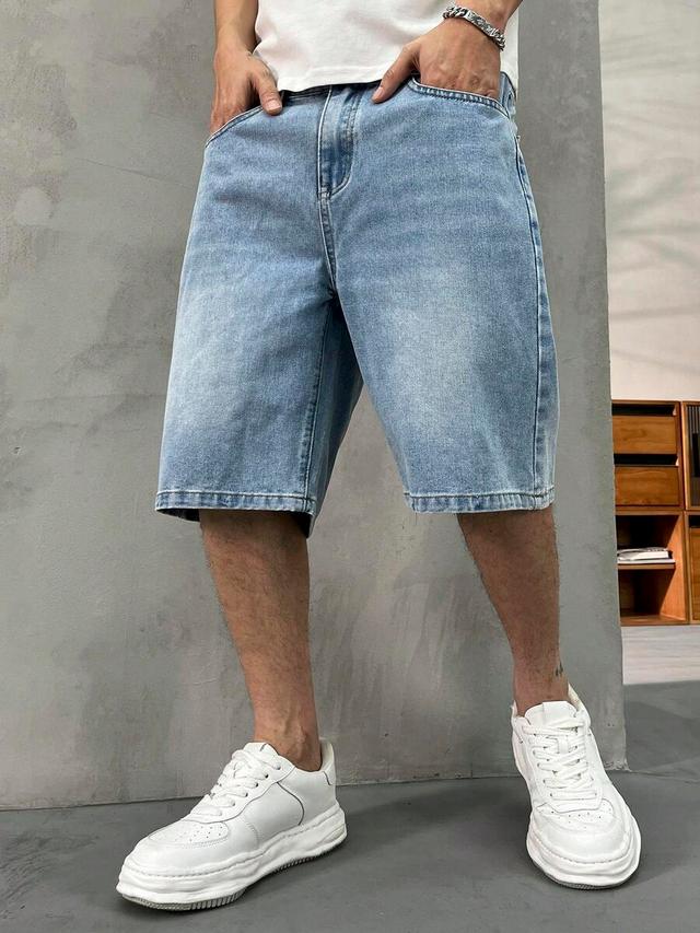 vintage washed blue denim 5-point casual shorts