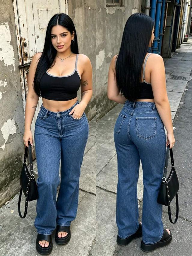 black women's high waist wide leg denim jeans