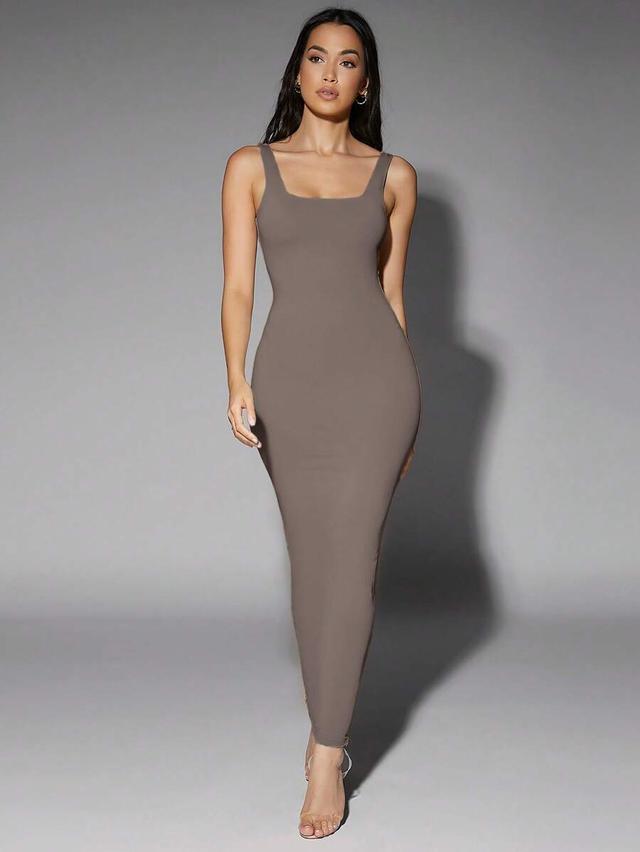 silquee solid square neck tank dress