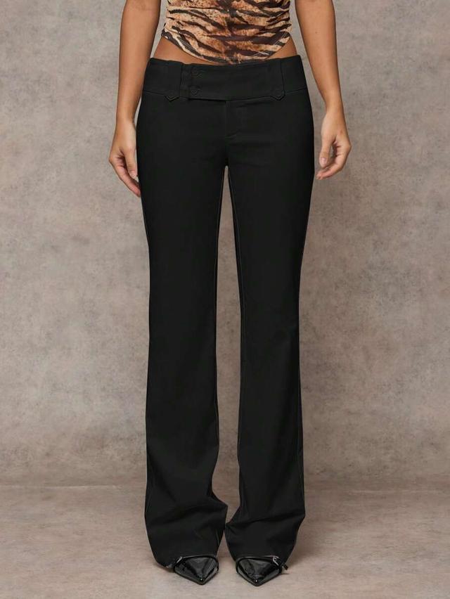 black low-waist wide leg office dress pants