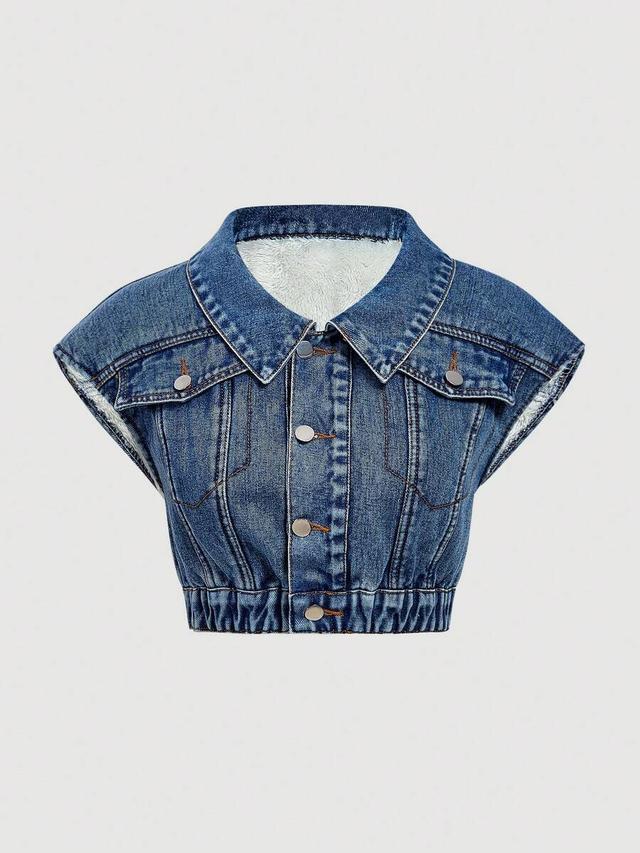 cropped denim vest with faux shearling lining