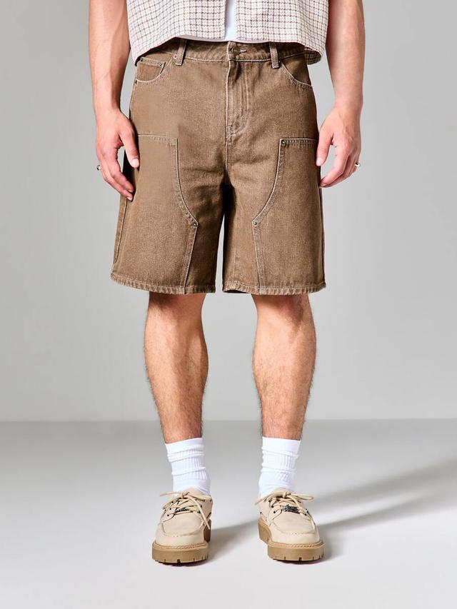 vintage washed brown carpenter denim shorts