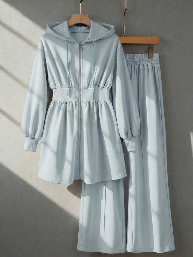 light blue hooded zip-up jacket and pants set