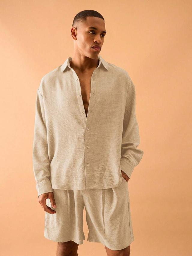 musero men oversized linen button through long-sleeve shirt