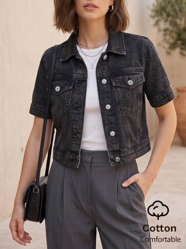 traceable cotton short sleeve vintage slim fit denim jacket