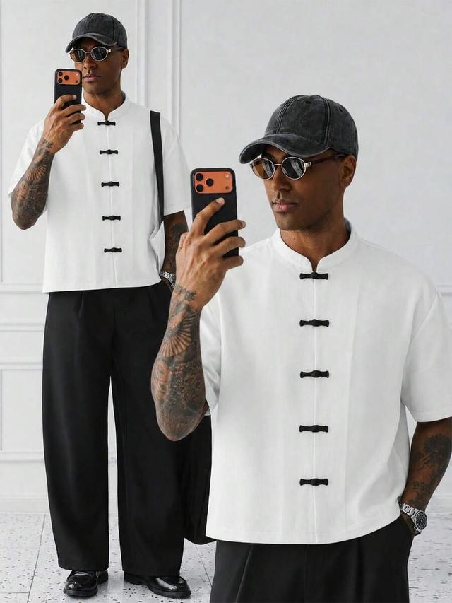 white chinese style short sleeve cotton shirt
