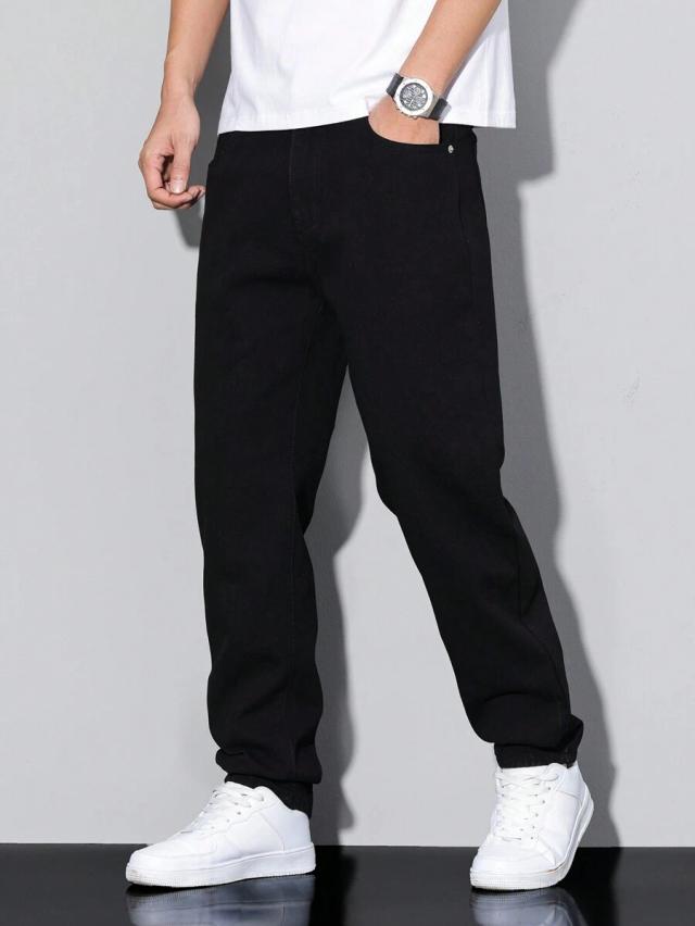black solid color casual daily joggers jeans