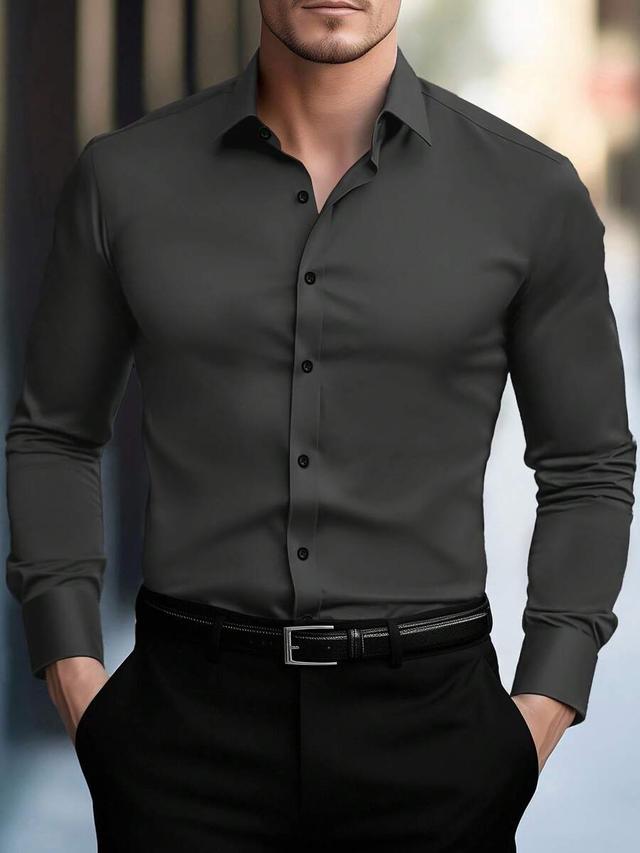 dark grey slim fit long sleeve dress shirt