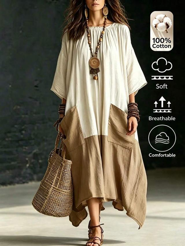 two tone boho color block maxi dress