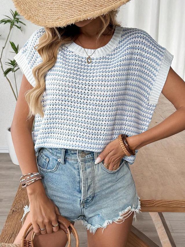 women's elegant minimalist knit hollow out sleeveless hooded top