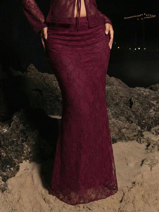 burgundy lace maxi skirt for vacation
