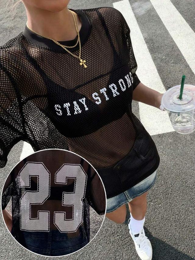 black sheer mesh numeric print crop top