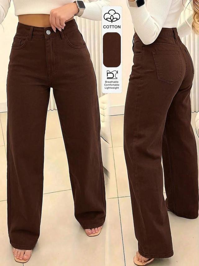 women's loose casual brown straight leg jeans