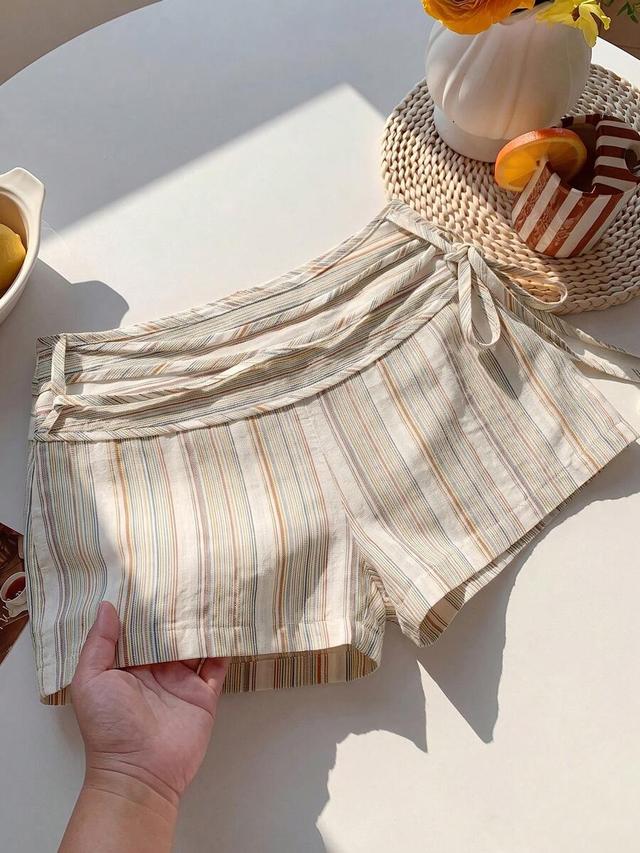 casual striped drawstring shorts in blue and white