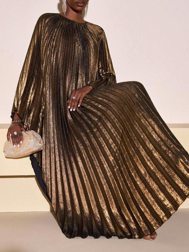 zivah gold pleated cape style evening dress