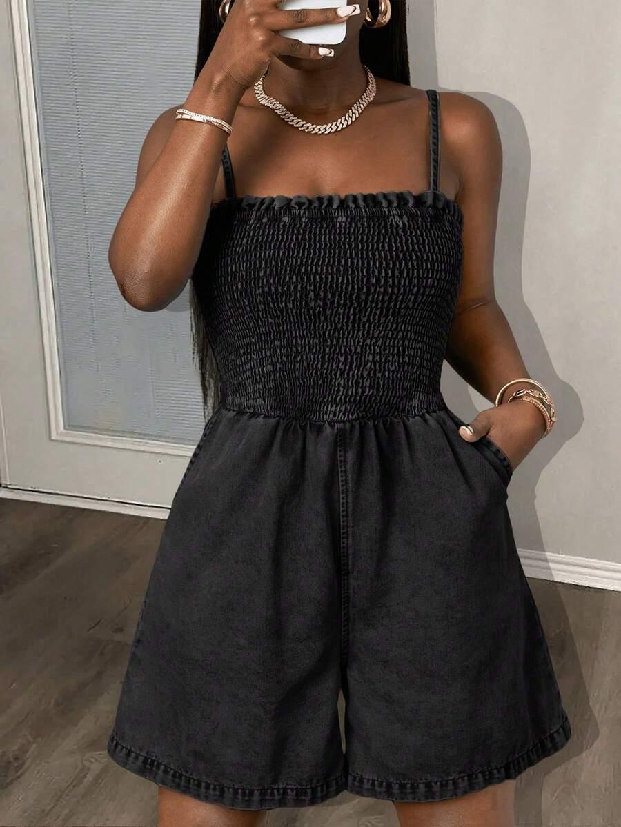 casual vacation sling wide-leg denim playsuit