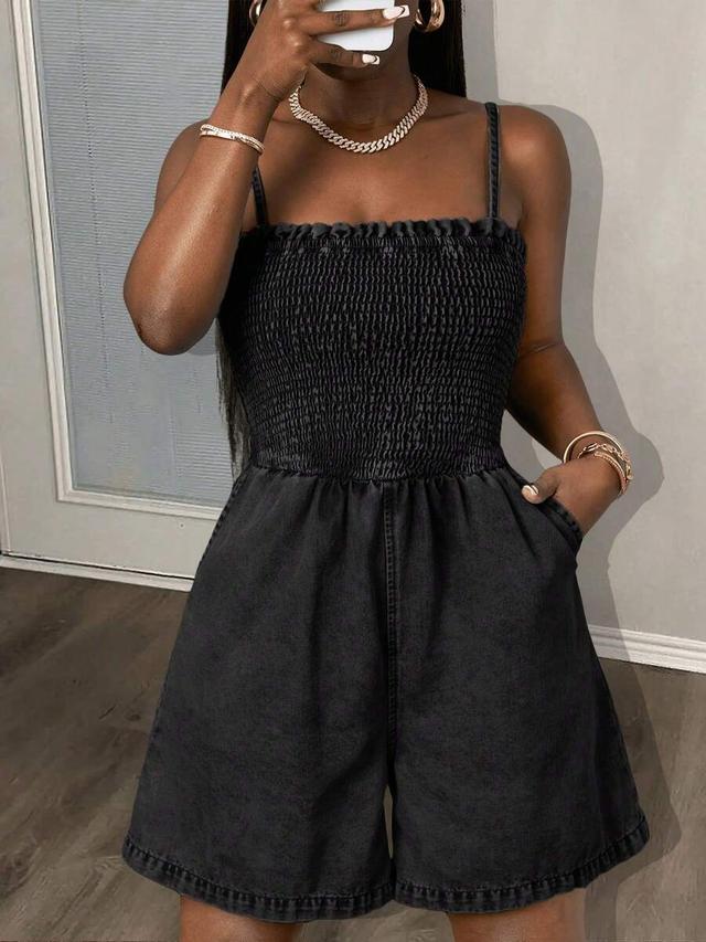 casual vacation sling wide-leg denim playsuit