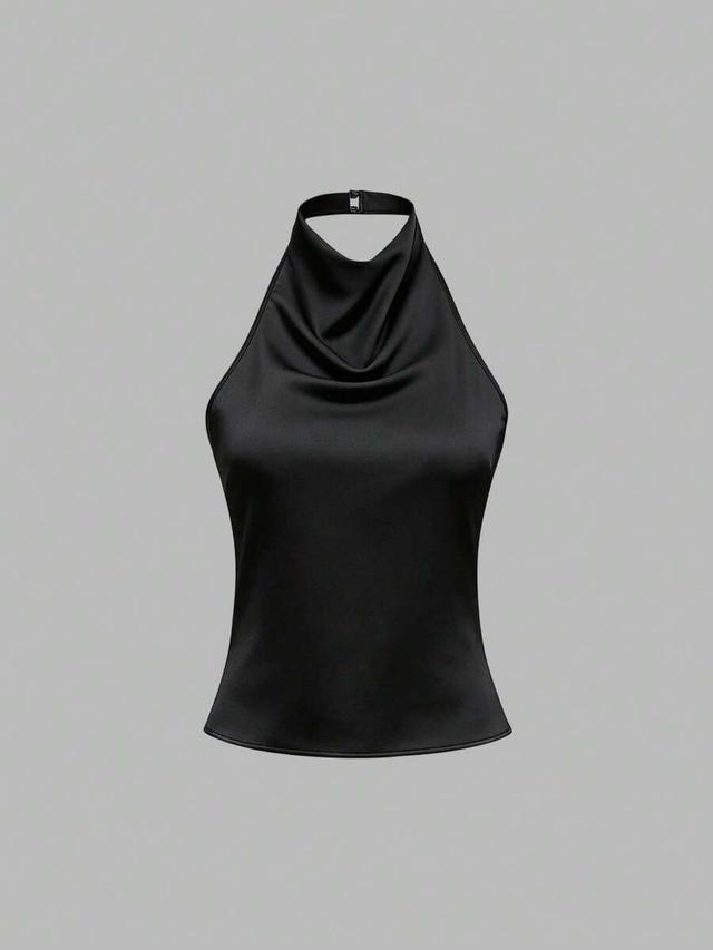 solid black halter draped tie back camisole