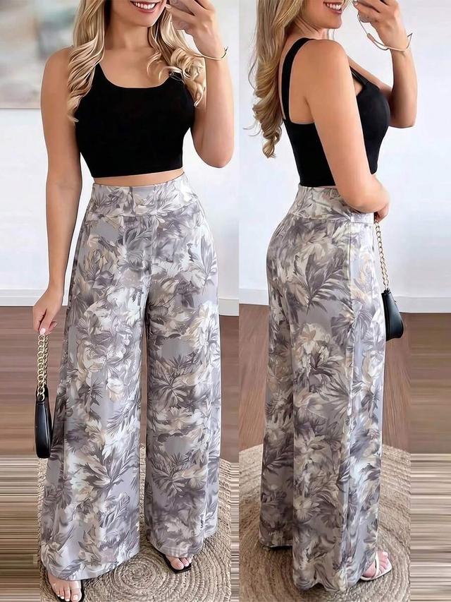 floral print high waist wide leg loose pants