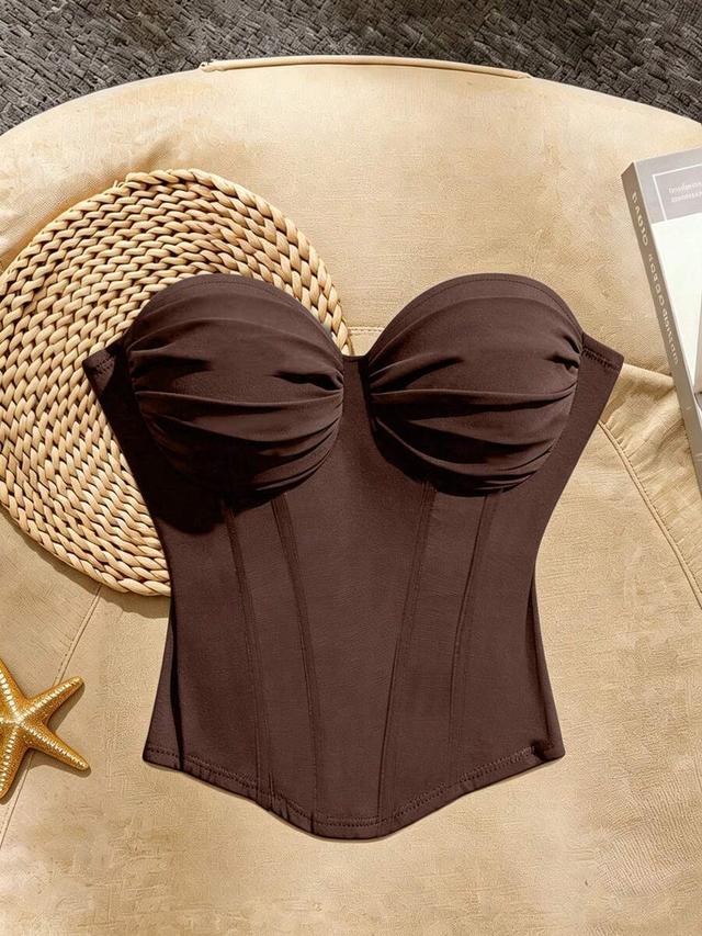 women's elegant vacation style solid color elastic pleated bustier