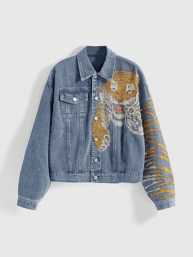 embroidered tiger denim trucker jacket