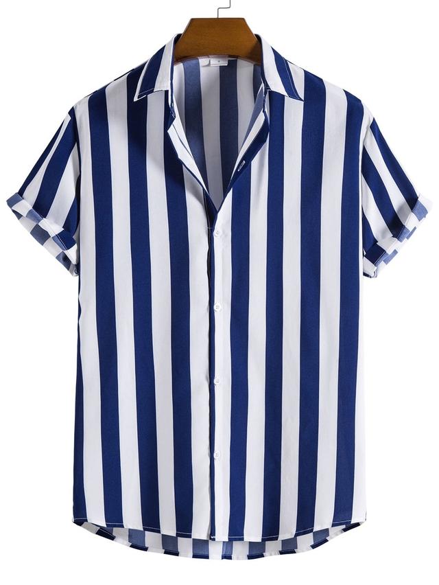 men vertical striped short sleeve holiday shirt