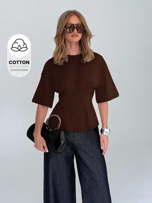 brown cotton bell sleeve peplum top