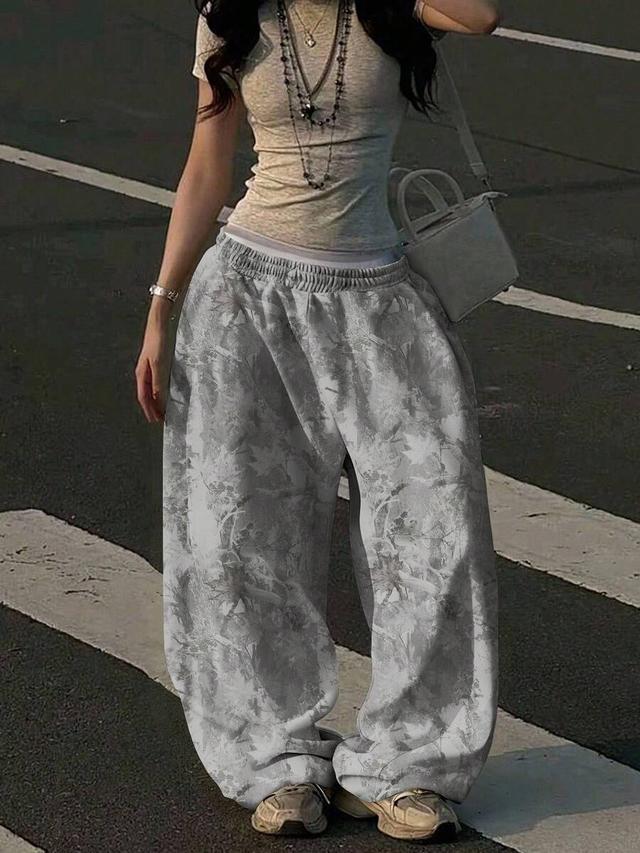 grey all-over print elastic waist loose sweatpants