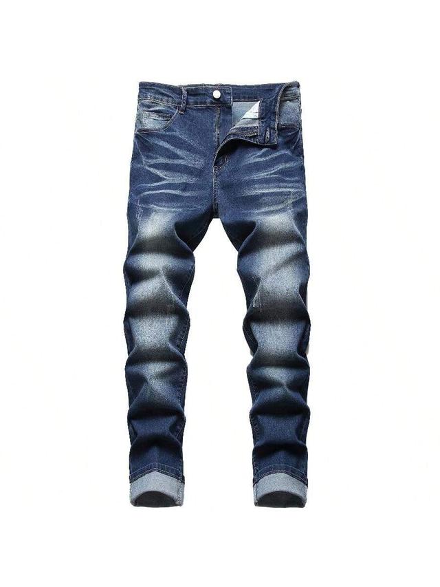 men's stretch slim dark blue casual denim jeans