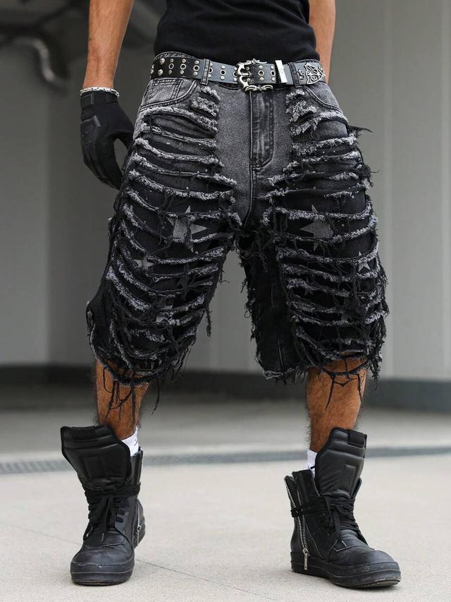 black distressed frayed hem gothic punk denim shorts