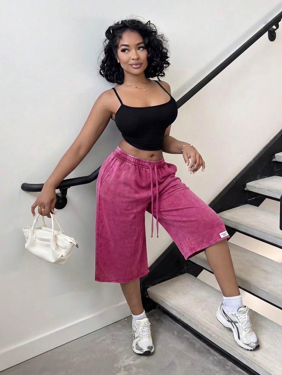vintage washed distressed pink wide leg capri sweatpants