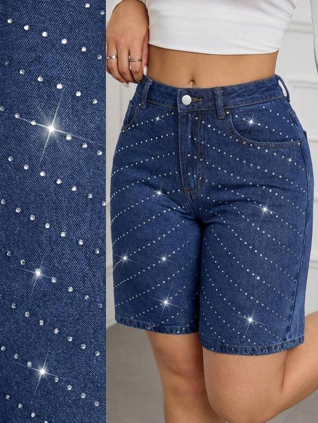 sparkling rhinestone denim shorts with pocket detail