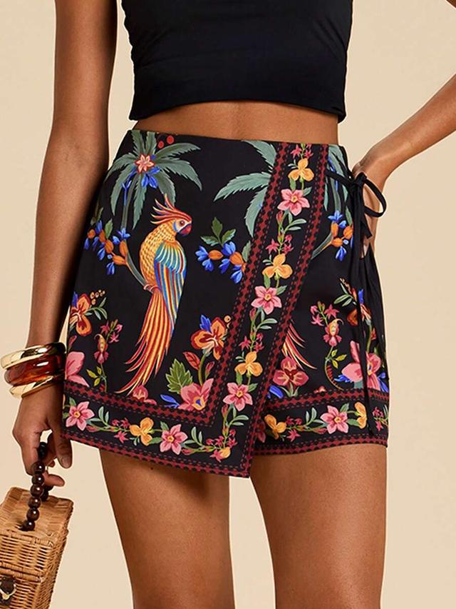 travachic women's printed woven wrap shorts