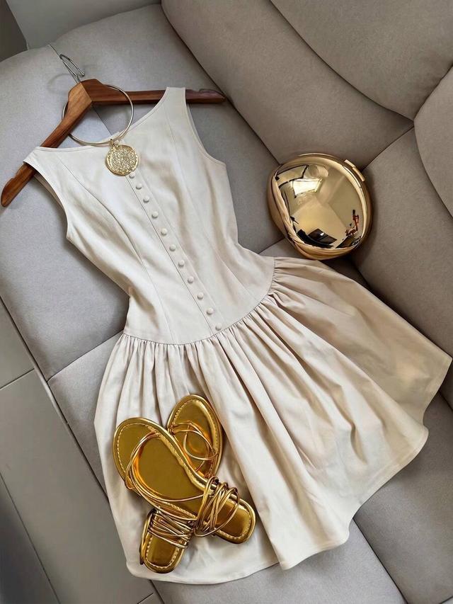 franclia vintage sleeveless cream drop waist slip dress