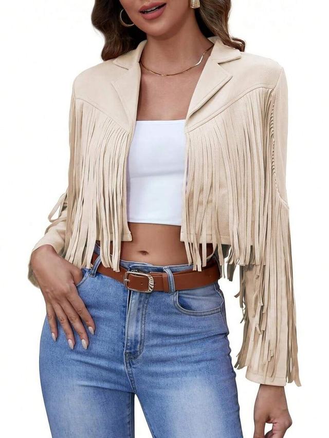 beige faux suede cropped fringe motorcycle jacket