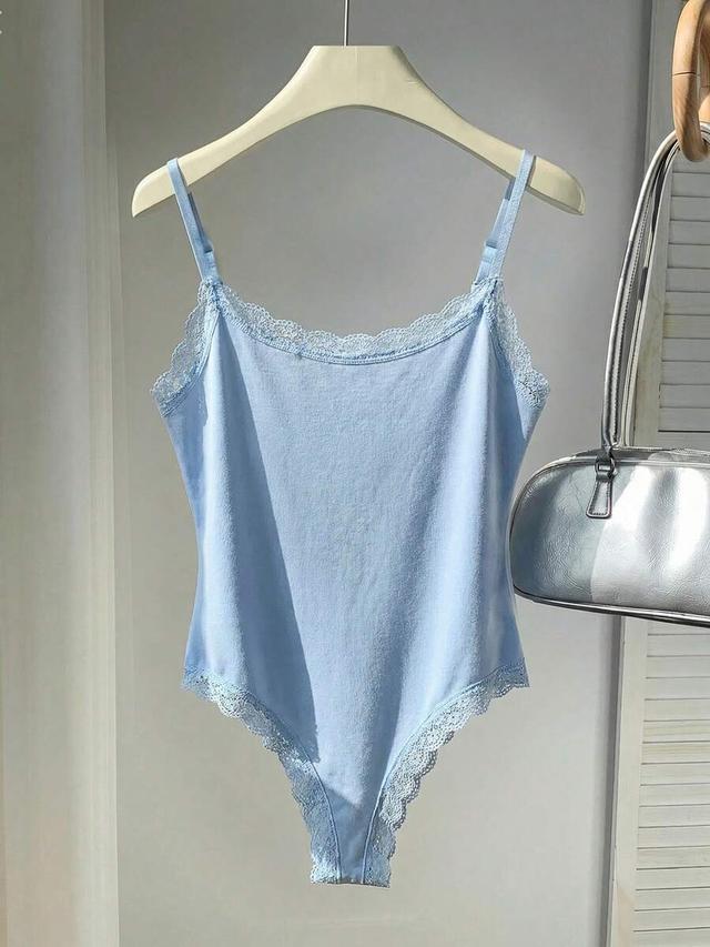 light blue cotton lace trim bodysuit