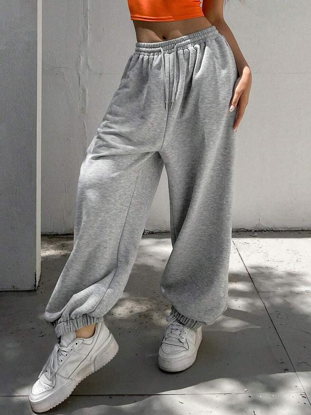 grey elastic waist belted jogger sweatpants