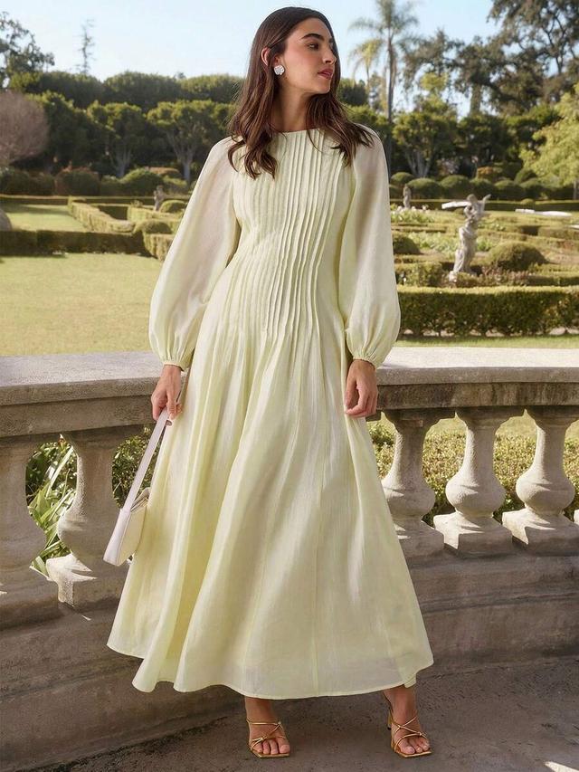 enchnt elegant commuter solid color lantern sleeve long dress