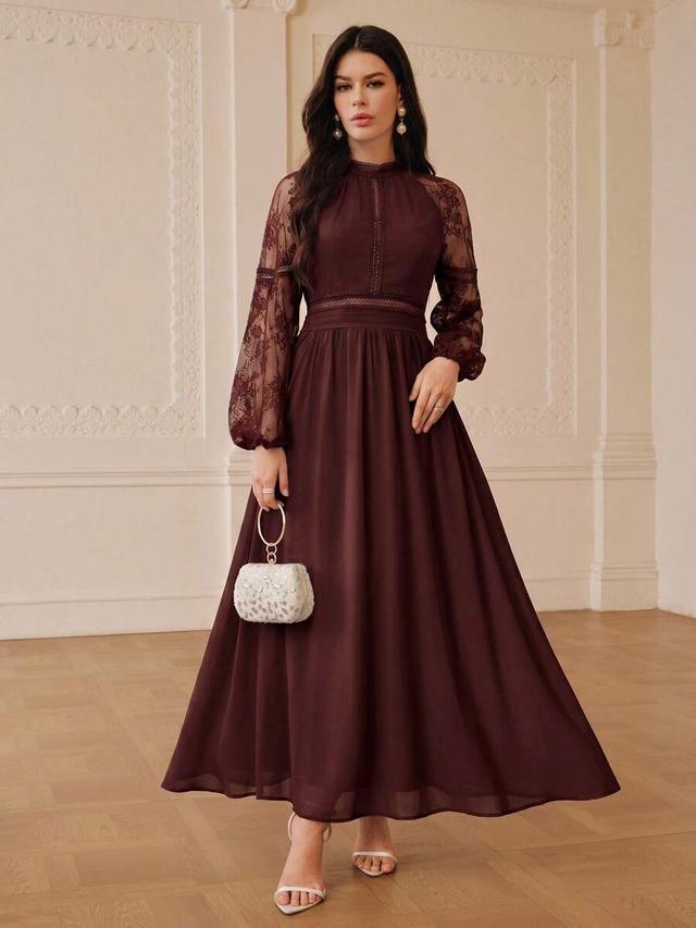 zeylah elegant romantic lace patchwork flare sleeve a-line dress