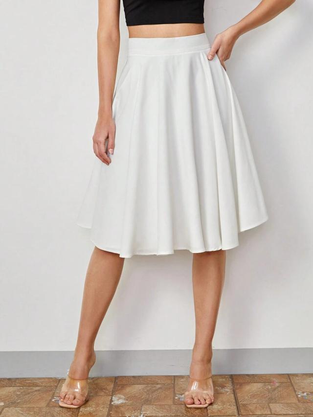 white high rise wide waistband circle skirt