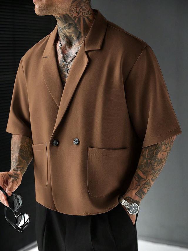 brown short sleeve buttoned shirt