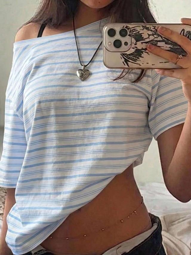 casual minimalist striped drop shoulder loose fit t-shirt