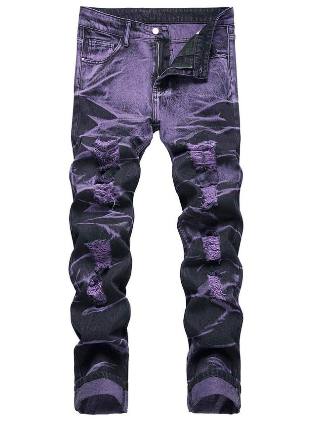 men's purple distressed slim straight leg denim jeans